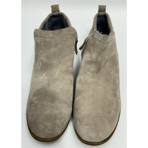 Toms Boots Womens Deia Ankle Bootie Size 8.5 Taupe Suede Leather Wool Side Zip - Picture 3 of 8